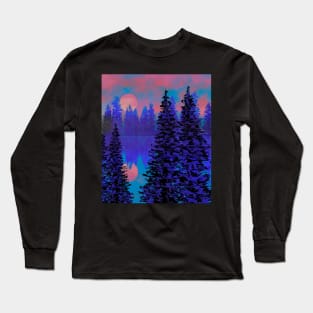 Full moon sunset reflecting off a lake in the forest. Long Sleeve T-Shirt